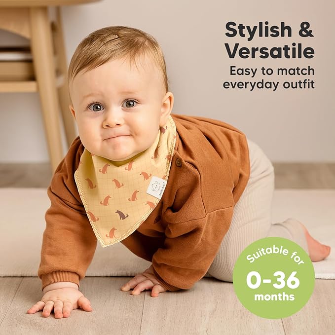 8-Pack Organic Baby Bandana Bibs for Boys, Girls - Super Absorbent Triangle Baby Bibs for Drooling and Teething Infant, Dog Bandanas, 100% Cotton Extra Soft, Newborn, Infant 0-36 Months (Pets & Paws)