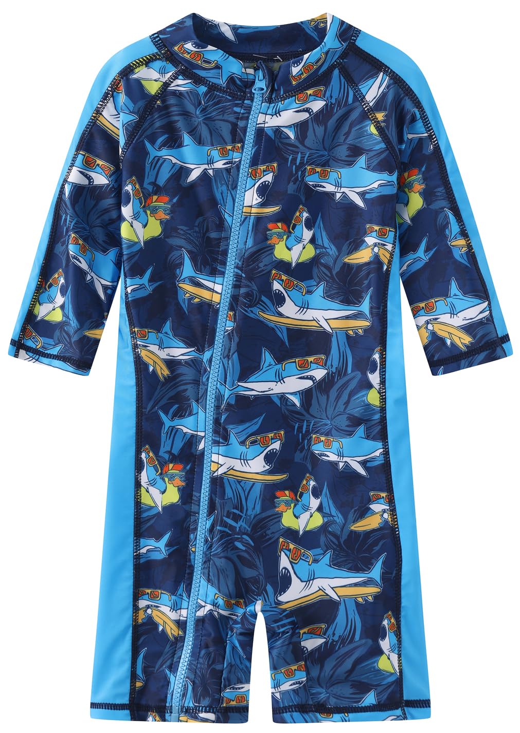 Toddler Baby Boys Swimsuit Rashguard One Piece Zipper Bathing Suit with Sun Hat Infant Swimwear Sunsuit UPF 50+（Surf Shark，18-24 Months）