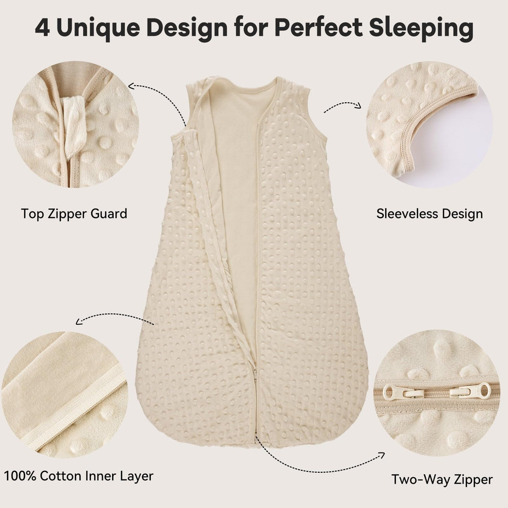Unnivoll Fleece Baby Sleep Sack 6-12 Months with Plush Dots 1.5 Tog Baby Wearable Blanket with 2-Way Zipper Warm Sleeping Sack for Toddler Infant Newborn - Medium, Coffee