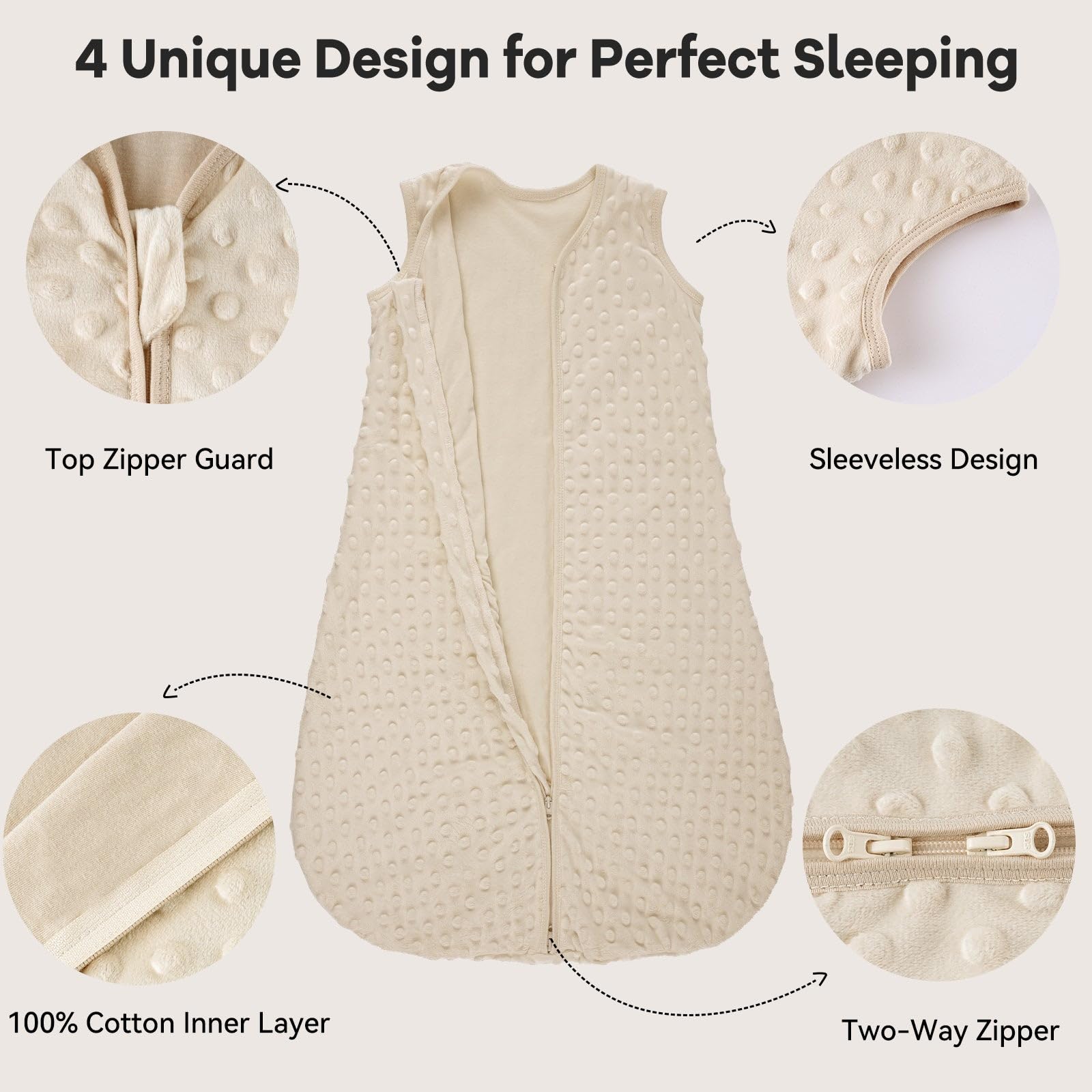Unnivoll Fleece Baby Sleep Sack 6-12 Months with Plush Dots 1.5 Tog Baby Wearable Blanket with 2-Way Zipper Warm Sleeping Sack for Toddler Infant Newborn - Medium, Coffee