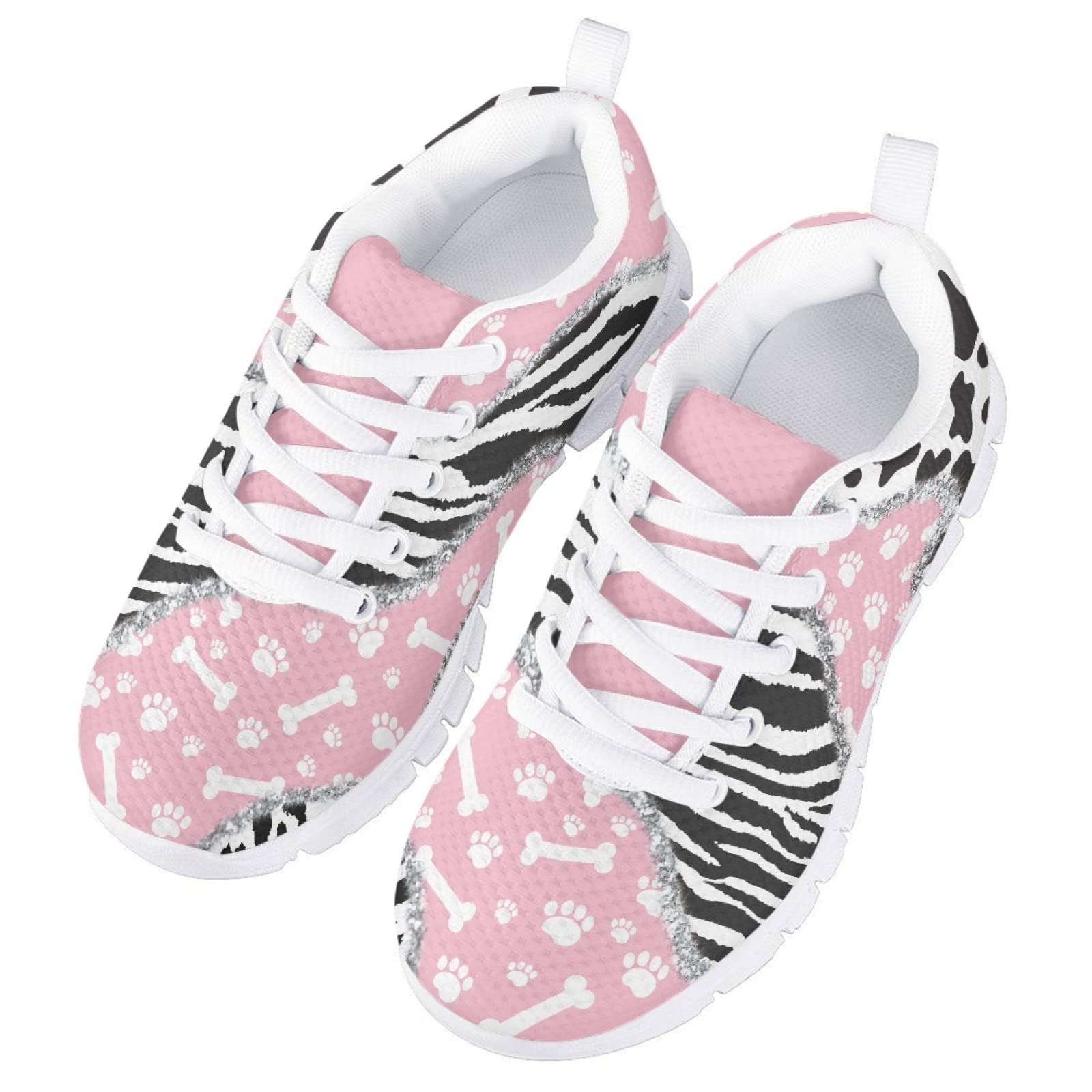 MARSVOVO Toddler Girl Sneakers Flexible Lightweight Breathable Athletic Girl Running Shoes Casual Classic Lace-up Comfortable Non Slip First Shoes for Walking Boy Girl Pink Black Printed Size 2 US