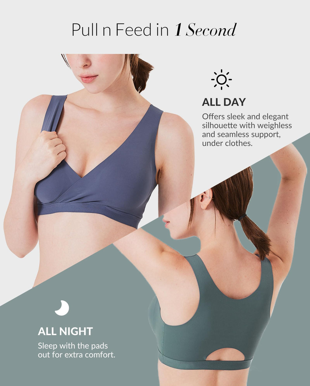 Mamaway Silky Crossover Nursing Maternity Wireless Bra, Smooth, Soft, Cooling, No Buckle, No Show for Sleeping Breastfeeding Pink