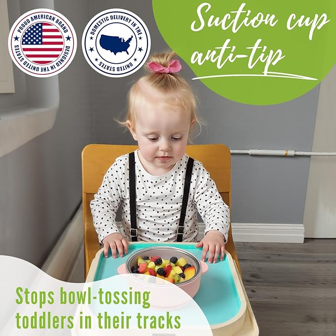 1 Pack Stainless Steel Toddler Suction Bowls for Baby Plates, 2-in-1 SUS304 Toddlers Bowl & Removable Silicone Suction Kids Bowl for Cereal | Snack | Anti-Scald Non-Toxic Suction Bowls