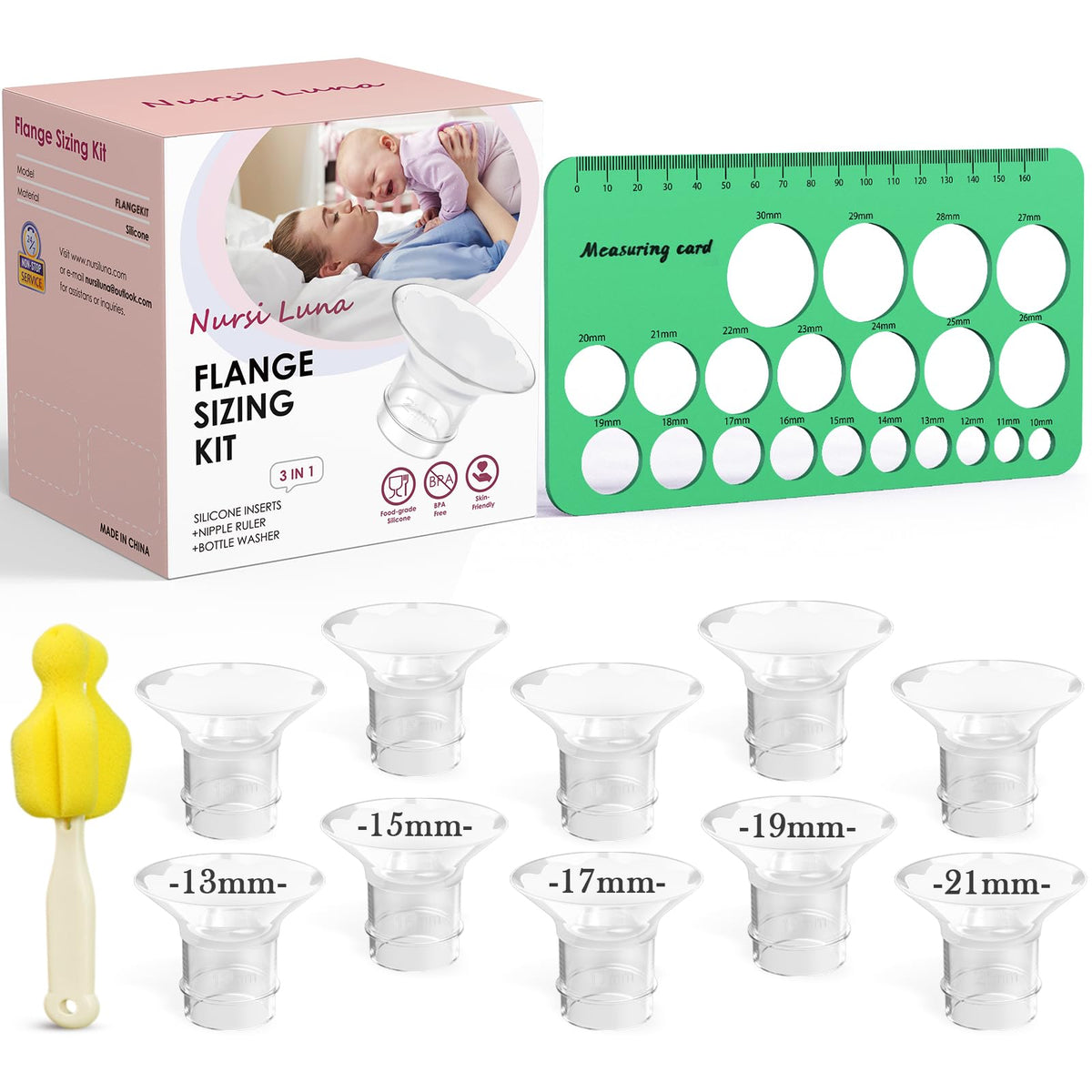 Nursi Luna Flange Sizing Kit for 24mm Breast Pumps, 10PCS