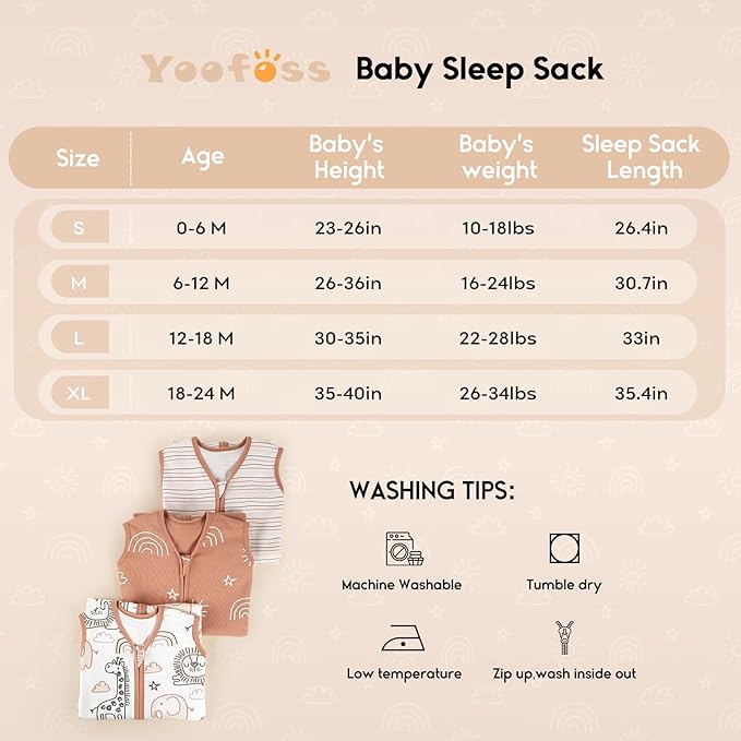 Yoofoss Baby Sleep Sack 6-12 Months 0.5 Tog Wearable Blanket for Baby, 3 Pack 100% Organic Cotton Infant Toddler Sleeping Sack 2-Way Zipper Lightweight Sleep Sack
