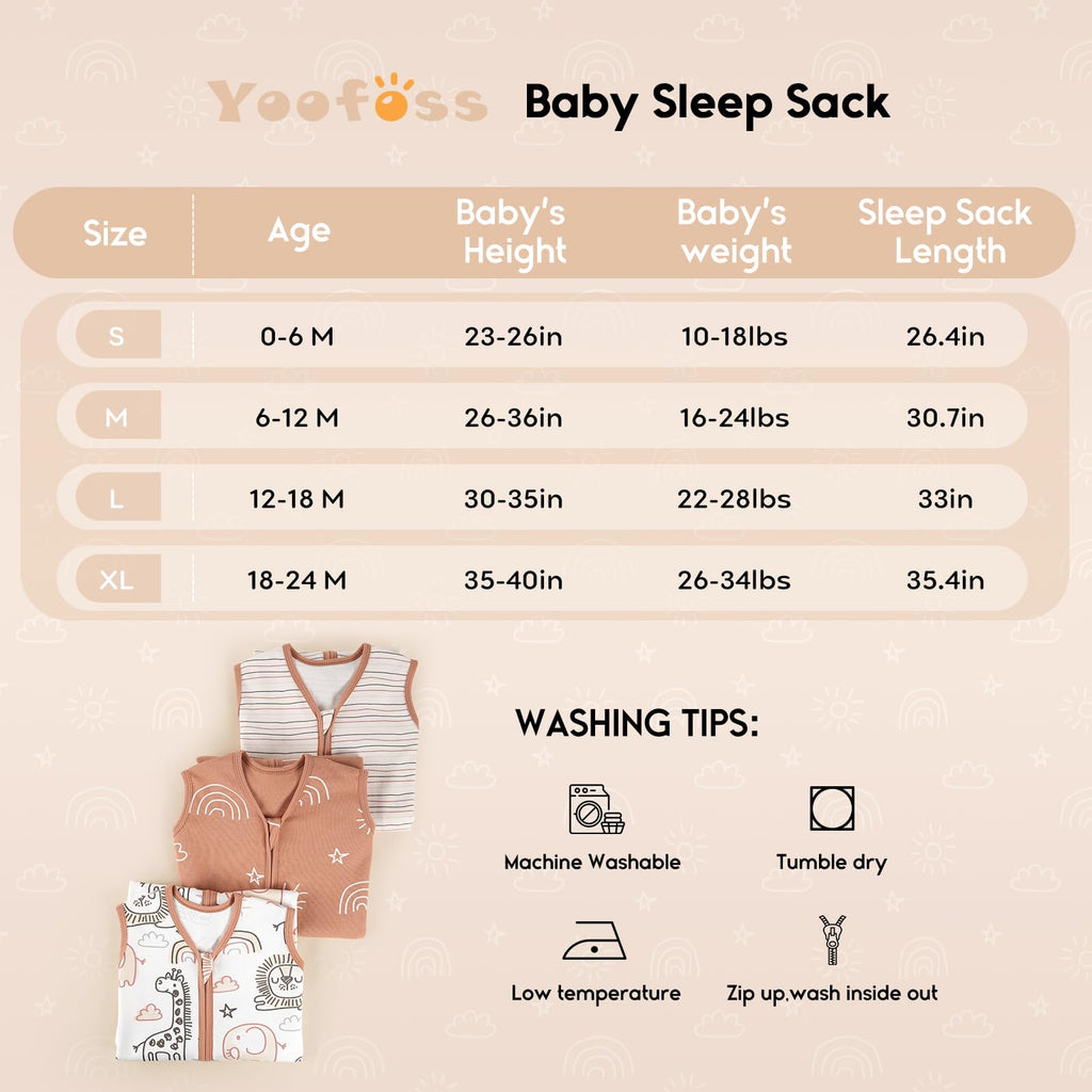 Yoofoss Baby Sleep Sack 18-24 Months 0.5 Tog Wearable Blanket for Baby, 3 Pack 100% Organic Cotton Infant Toddler Sleeping Sack 2-Way Zipper Lightweight Sleep Sack