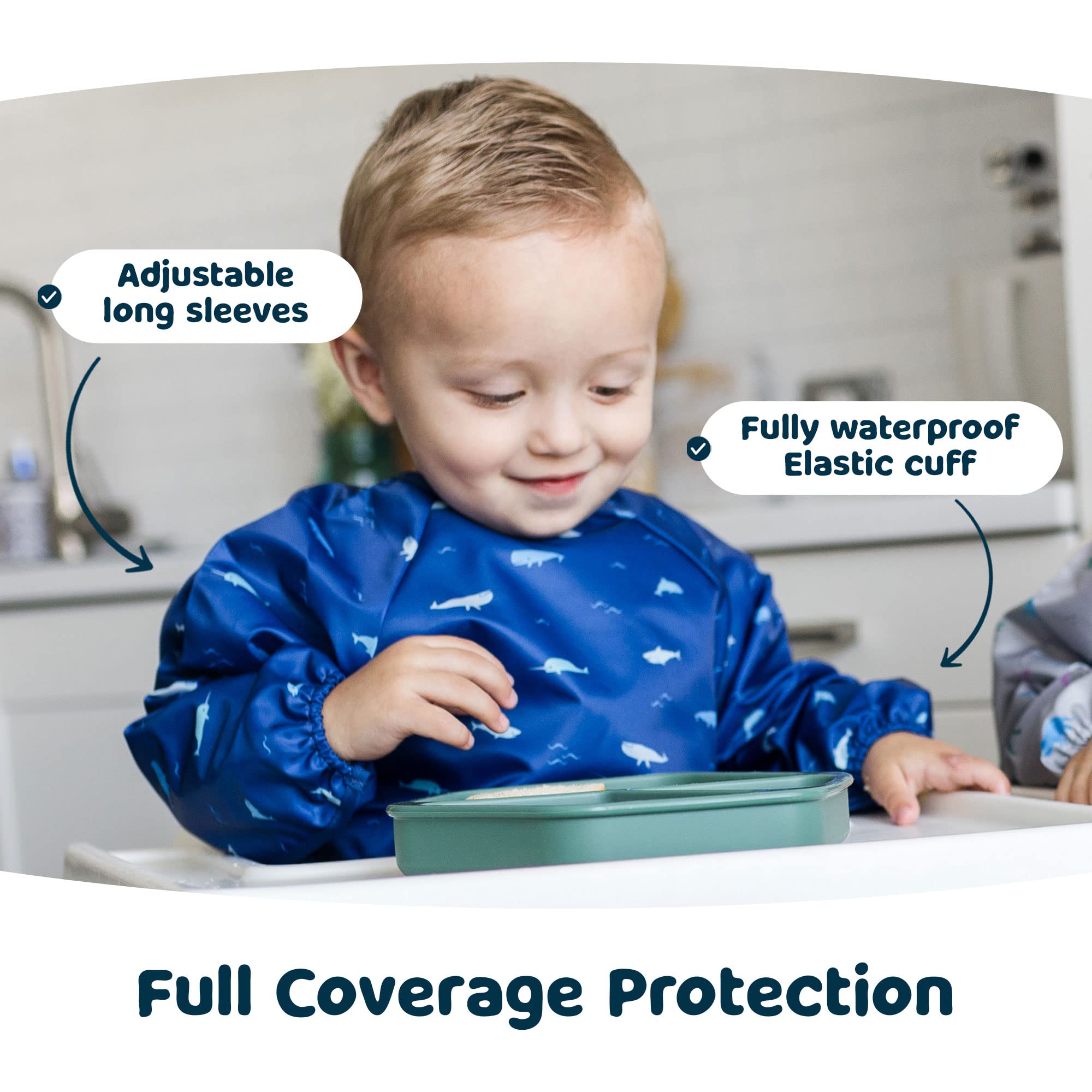 Tiny Twinkle Long Sleeve Bib for Babies & Toddlers | Waterproof Smock Bib for Eating | Machine Washable & Mess-Proof Feeding Essentials | Newborn Shower Gift (Ocean Life, 2-4Y)