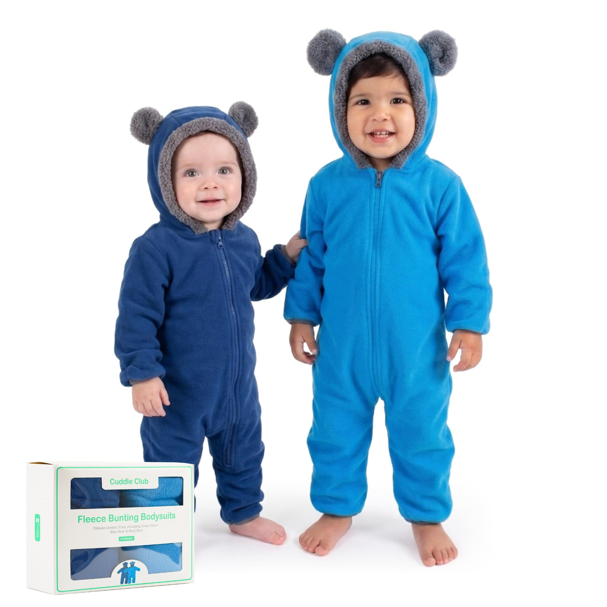Cuddle Club Fleece Baby Bunting Bodysuit Hoodie, 2pc Gift Set, Newborn - 5T