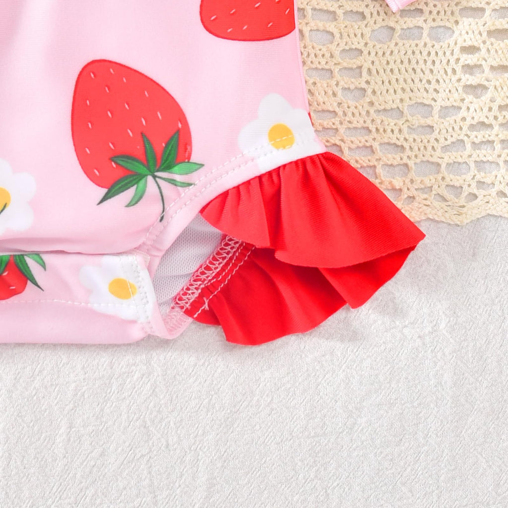 Aalizzwell Newborn Infant Baby Girls One Piece Long Sleeve Swimsuit Strawberry Bathing Suit Zip Up Swimwear Beach Wear 0-3 Months Fruit