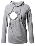 GINKANA Women's Maternity Nursing Shirts Top Long Sleeves Breastfeeding Tops Casual Clothes,Grey,S