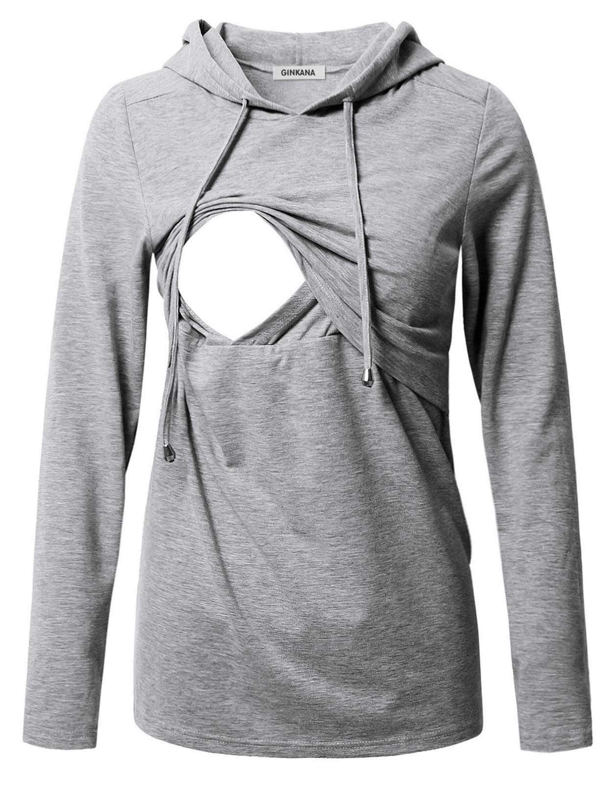 GINKANA Women's Maternity Nursing Shirts Top Long Sleeves Breastfeeding Tops Casual Clothes,Grey,S