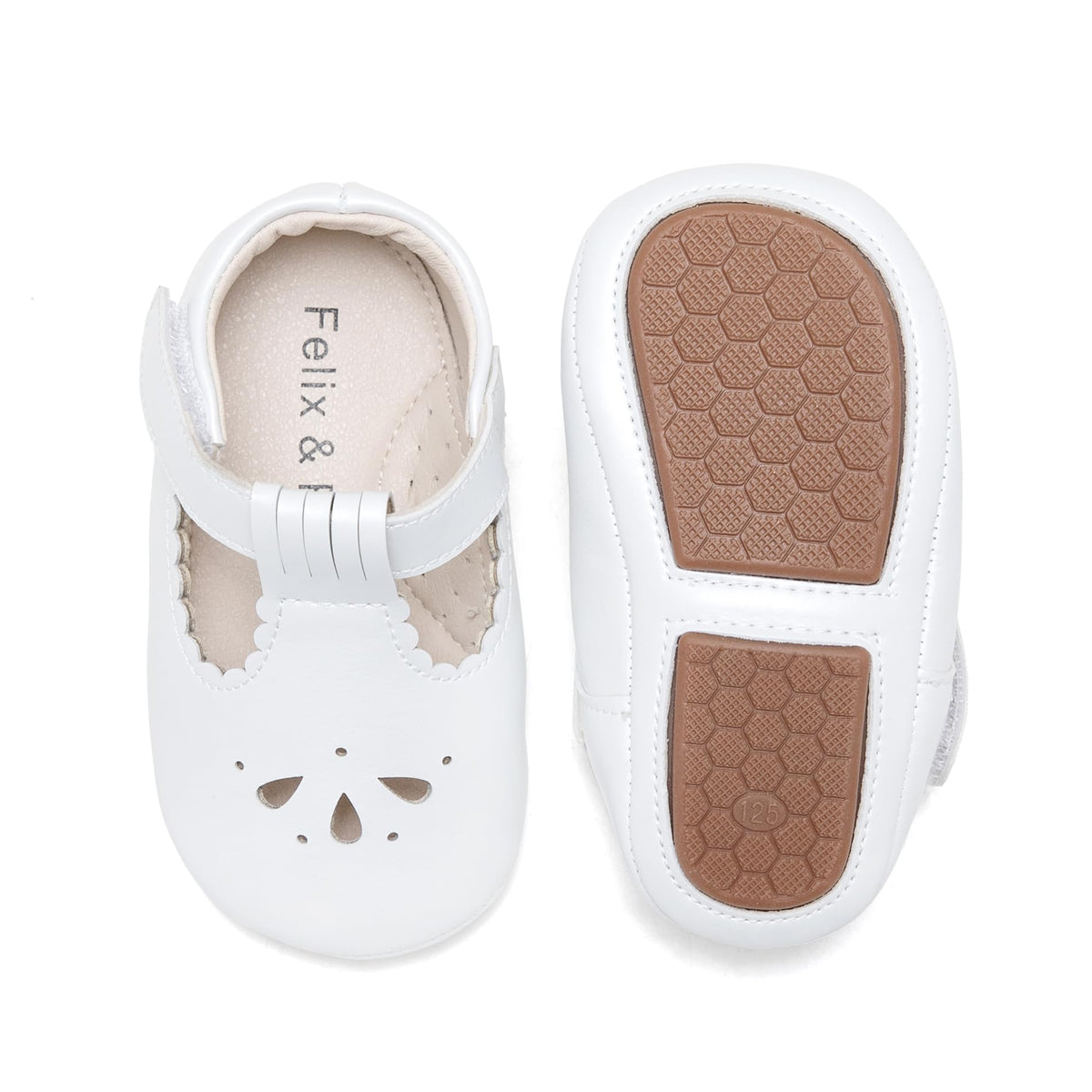 Felix & Flora Soft Sole Leather White Baby Shoes - Infant Baby Walking Moccasinss Rubber Sole Crib Shoes(White,2.5-3 Years)