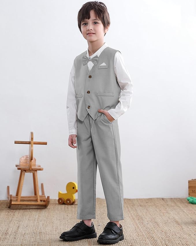 SANGTREE Boys Cotton Linen Suit Formal Set Baby Clothes Boy Gentleman Wedding Ring Bearer Outfits, 3 Months - 9 Years