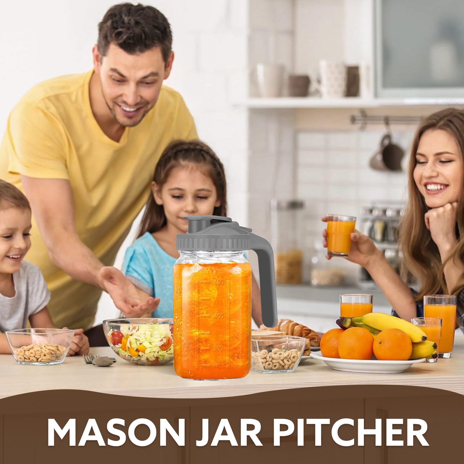 Mihlapi Glass Pitcher with Lid, 64 OZ Mason Jar Pitcher Double Leak Proof, 2 Quart Breast Milk Storage Containers for Fridge, Wide Mouth Glass Jar for Sun Tea, Juice, Cold Brew Coffee