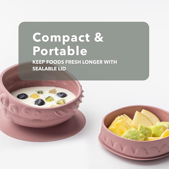 Miniware Sensory Baby Bowl - Raspberry - Silicone Bowls for baby to Combine Mealtime with Sensory Development - 100% Food Grade Silicone Baby Bowls - BPA Free, Non-Toxic Todddler Bowls