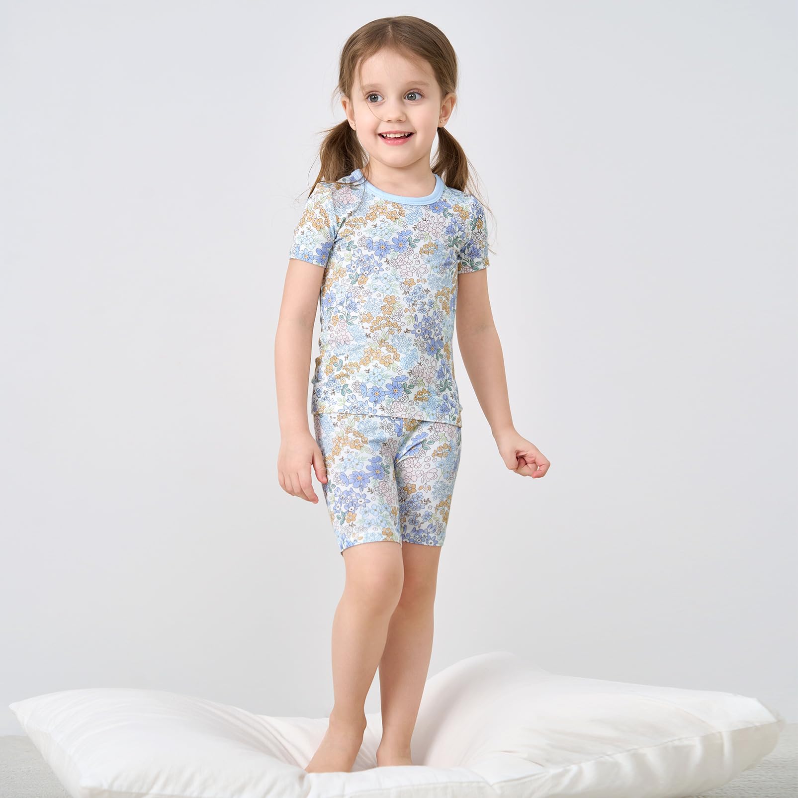 pureborn Toddler Viscose from Bamboo Pajamas Set Girls Pjs Blue Floral 3T