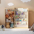 Natural Wood Kids Bookshelf & Stuffed Animal Net Holder Plush Toy Storage Organizer Child Bookcase Toddler Baby Sling Book Rack for Playroom Bedroom Nursery Infant Boys Girls Preschool