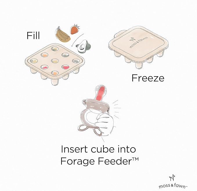 Moss and Fawn Ice Cube Tray - Forage Feeder Freezer & Teething Popsicle Mold for Breast Milk, Formula, Bone Broth, Purees, & Baby Food - BPA, Lead, & PVC-Free - Bloom