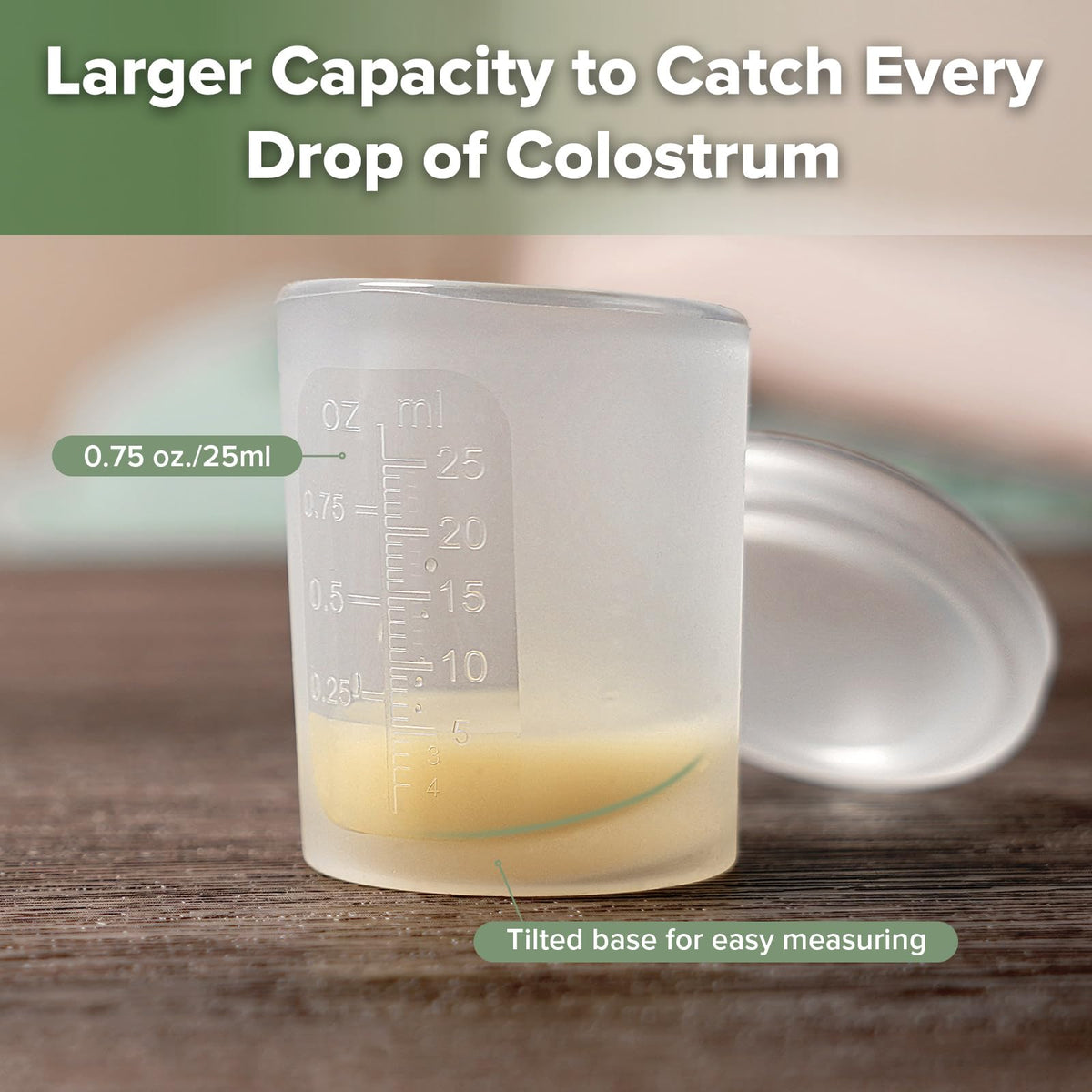 haakaa Silicone Measuring & Feeding Lidded Cup(pre-sterilised)-25ml-2pcs, 3-in-1 Colostrum Collection Cup for Collect, Store & Feed, Premium Silicone Maded, with Tube Cleaning Brush