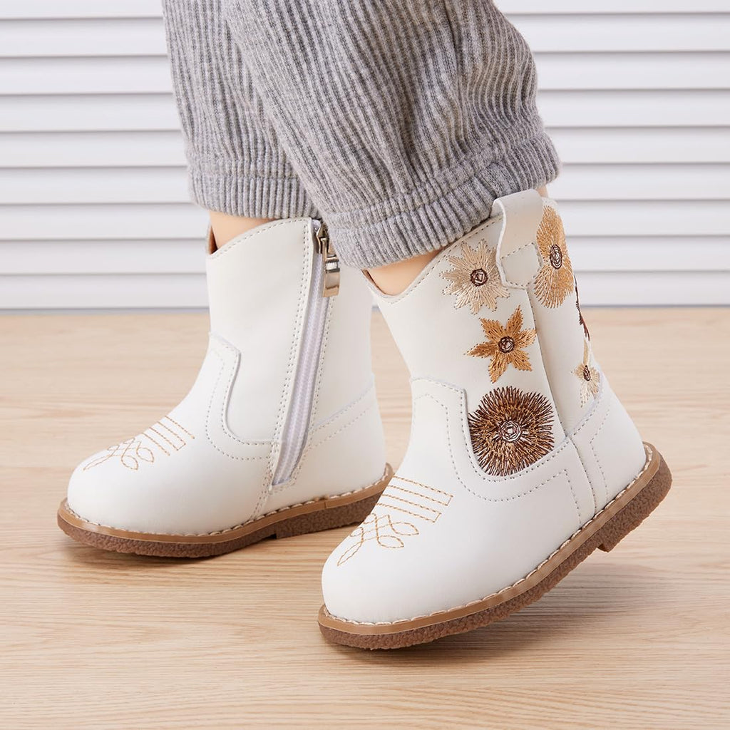 BMCiTYBM Baby Cowboy Boots Infant Cowgirl Western Shoes White 12-18 Months