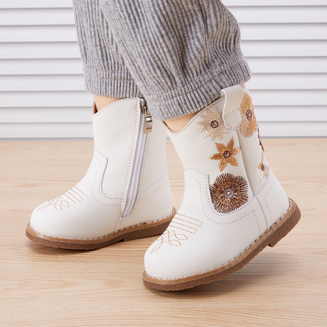BMCiTYBM Baby Cowboy Boots Infant Cowgirl Western Shoes White 12-18 Months