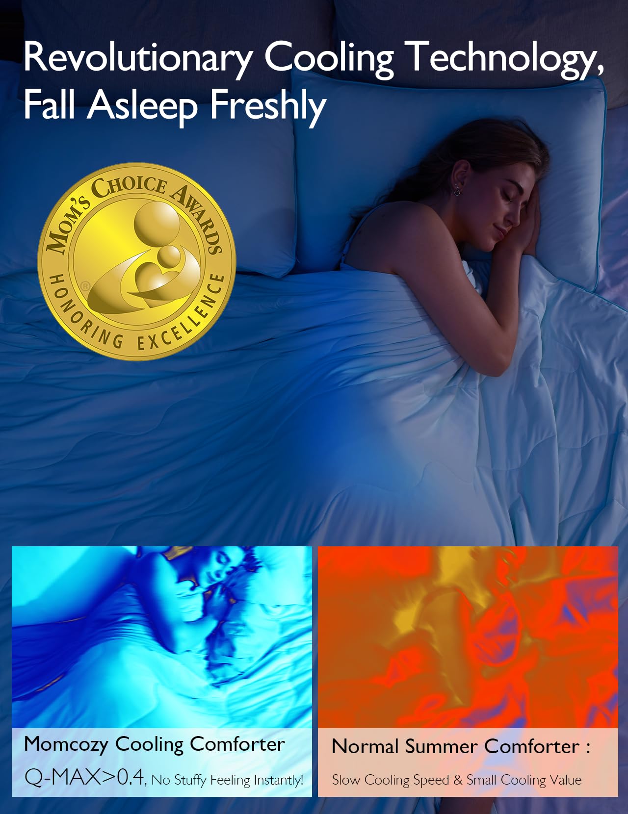 Momcozy Life CoolMurm Cooling Comforter for Hot Sleepers, King/Cali King 106"x90" Soft Breathable Pregnancy Cooling Blanket, 3-Second Cooling, 8 Hours+ Stay Cool All Night, Deep Light Blue