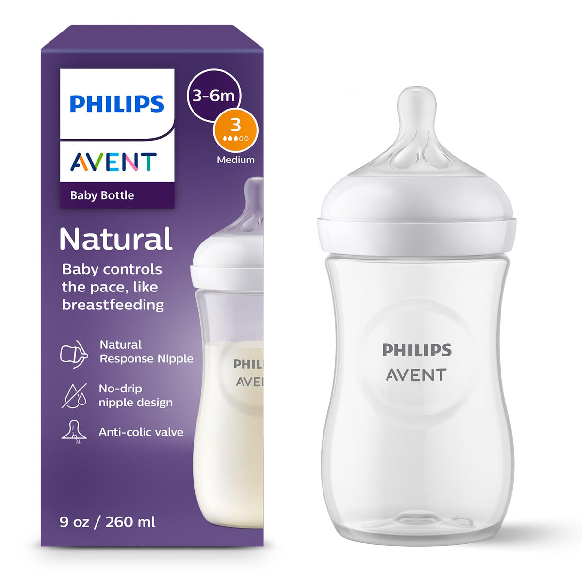 Philips Avent Natural Baby Bottles, Fast Flow, 11 oz, BPA-Free, 4-Pack