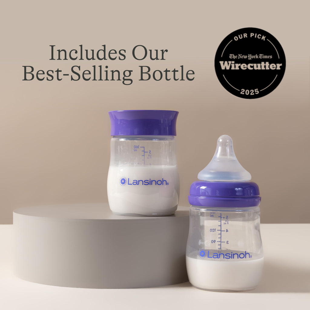 Lansinoh Signature Pro Portable Double Electric Breast Pump with LCD Screen | 3 Power Modes, 25mm Flanges, 2 Bottles, 1 Slow Flow Nipple, & Carry Bag