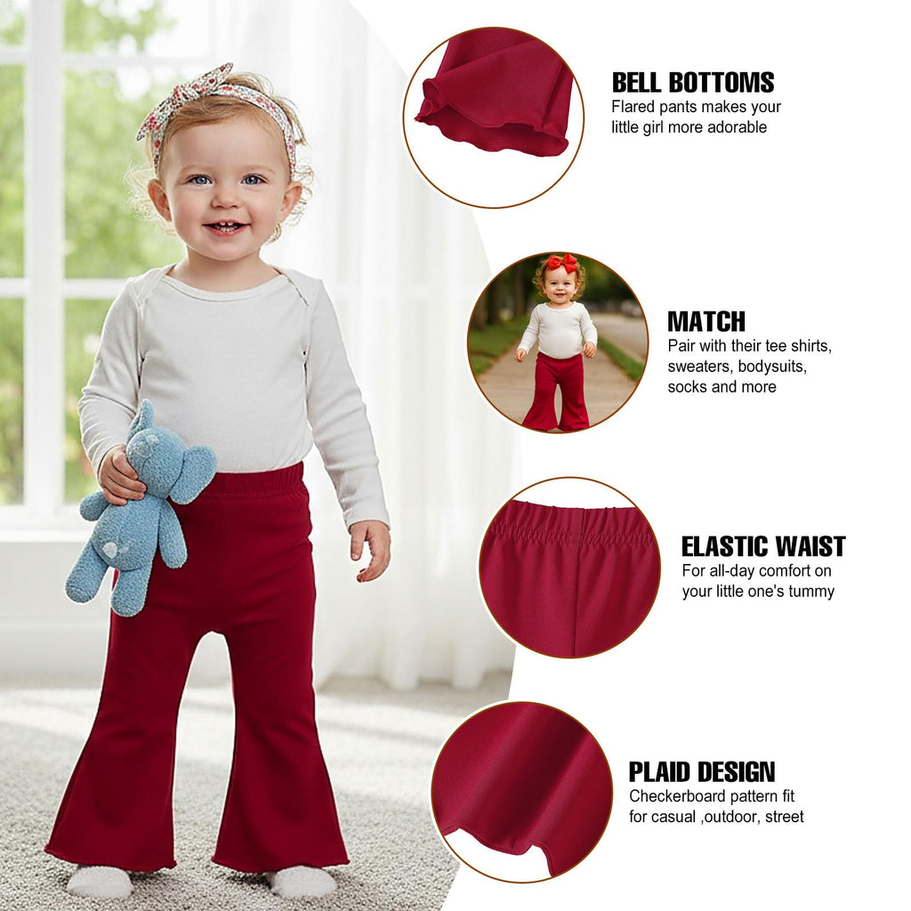 SOBOWO Checkered Baby Girl Flare Pants 3 Pack Toddler Bell Bottoms Plaid Ruffle Leggings Pants Fall Winter Outfits Size 6M-4T(6-9 Months, Black&White Plaid/Red/Red&White Plaid)