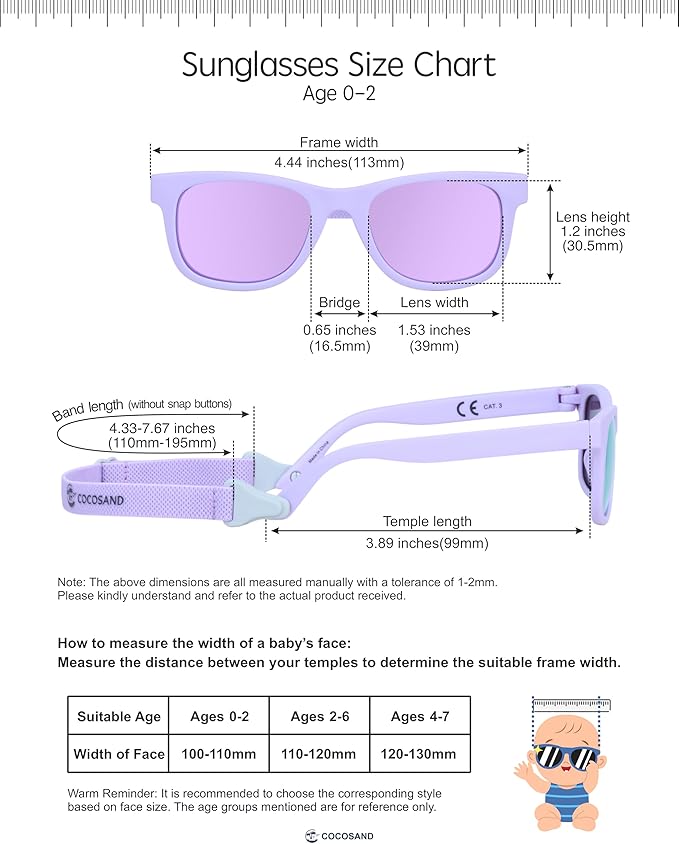 COCOSAND Flexible Baby Sunglasses with Strap Polarized UV Protection for Toddler Infant Newborn Boy Girl Age 0-24 Months