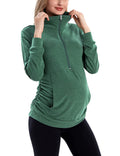 GINKANA Maternity Long Sleeve Shirt Lapel Zipper Casual Lightweight Maternity Top Shirts with Pockets,Green,S