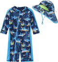 Toddler Baby Boys Swimsuit Rashguard One Piece Zipper Bathing Suit with Sun Hat Infant Swimwear Sunsuit UPF 50+