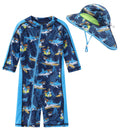 Toddler Baby Boys Swimsuit Rashguard One Piece Zipper Bathing Suit with Sun Hat Infant Swimwear Sunsuit UPF 50+（Surf Shark，18-24 Months）