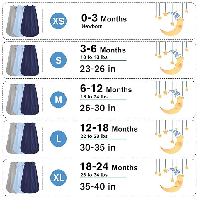 3 Pack Baby Sleep Sack 12-18 Months 100% Rayon Cotton Baby Sleeping Bag 2-Way Zipper Toddler Wearable Blankets,Comfy Stretchy Thin Sleep Sacks.TOG 0.3 (Large)