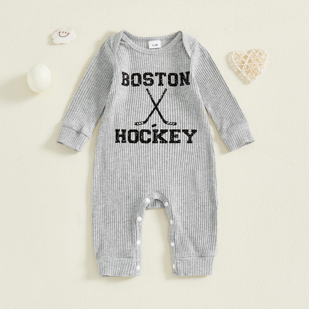 Fernvia Newborn Baby Boy Clothes Letters Print Bodysuit 3 6 9 12 18 Months Long Sleeve Jumpsuit with Hat 2PCS Outfits Set (E Dark Grey, 0-3 Months)