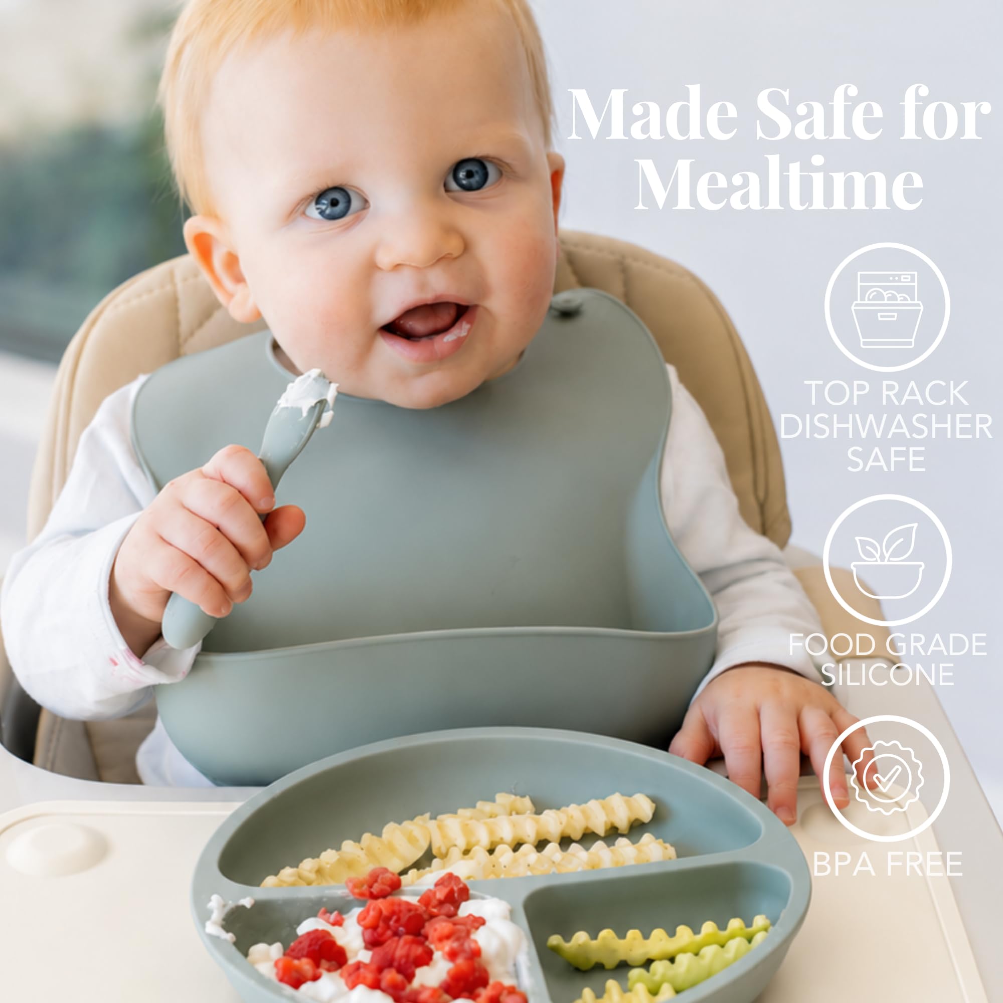 WeeSprout Silicone Suction Placemats for Babies, Toddlers & Kids, Durable Food Grade Silicone with Non-Slip Suction, Raised Edges Contain Mess, Dishwasher Safe, for Dining Table & Restaurants, 2 Pack