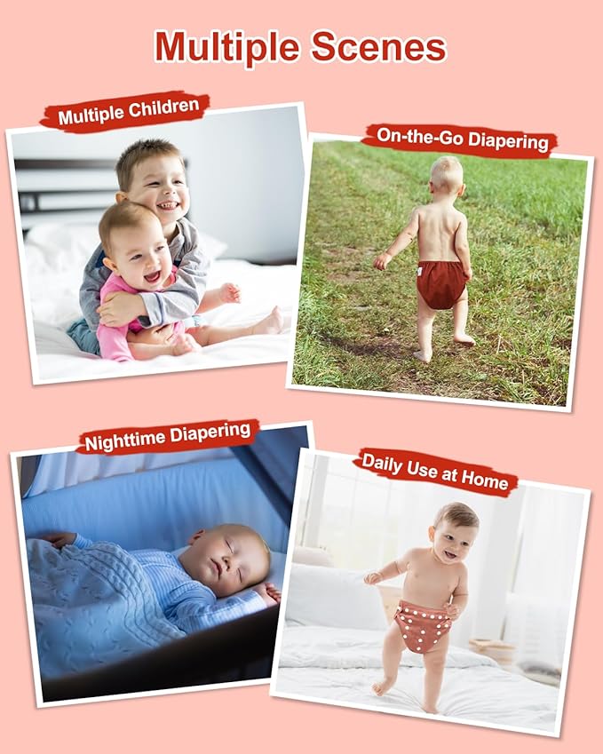 babygoal AWJ Cloth Diapers with Tummy Panel Pack of 7, 3 Diaper Cover with 3 Inserts and Wet Dry Bag, Adjustable Washable Reusable for Baby Girls and Boys
