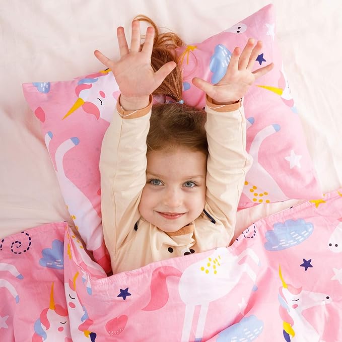 Cottonblue Toddler Pillow Set with Organic Cotton Pillowcase, Pink Unicorn, 14x19 inches, Machine Washable