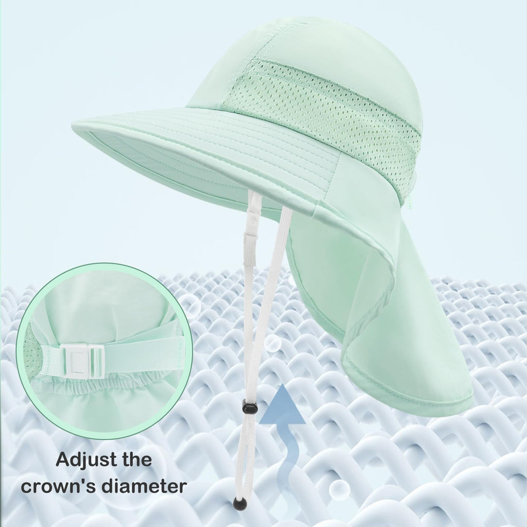 XIAOHAWANG Girls Sun Hat Baby Beach Hats Boys UPF 50+ Kids Summer Protection Cap Toddler Breathable Caps with Neck Flap (2-6Years,Light Green)