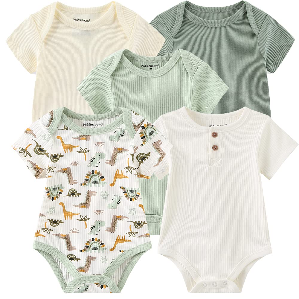Kiddiezoom Newborn Baby Unisex Cotton One-Piece Bodysuits Baby Gift 5-Pack Clothes
