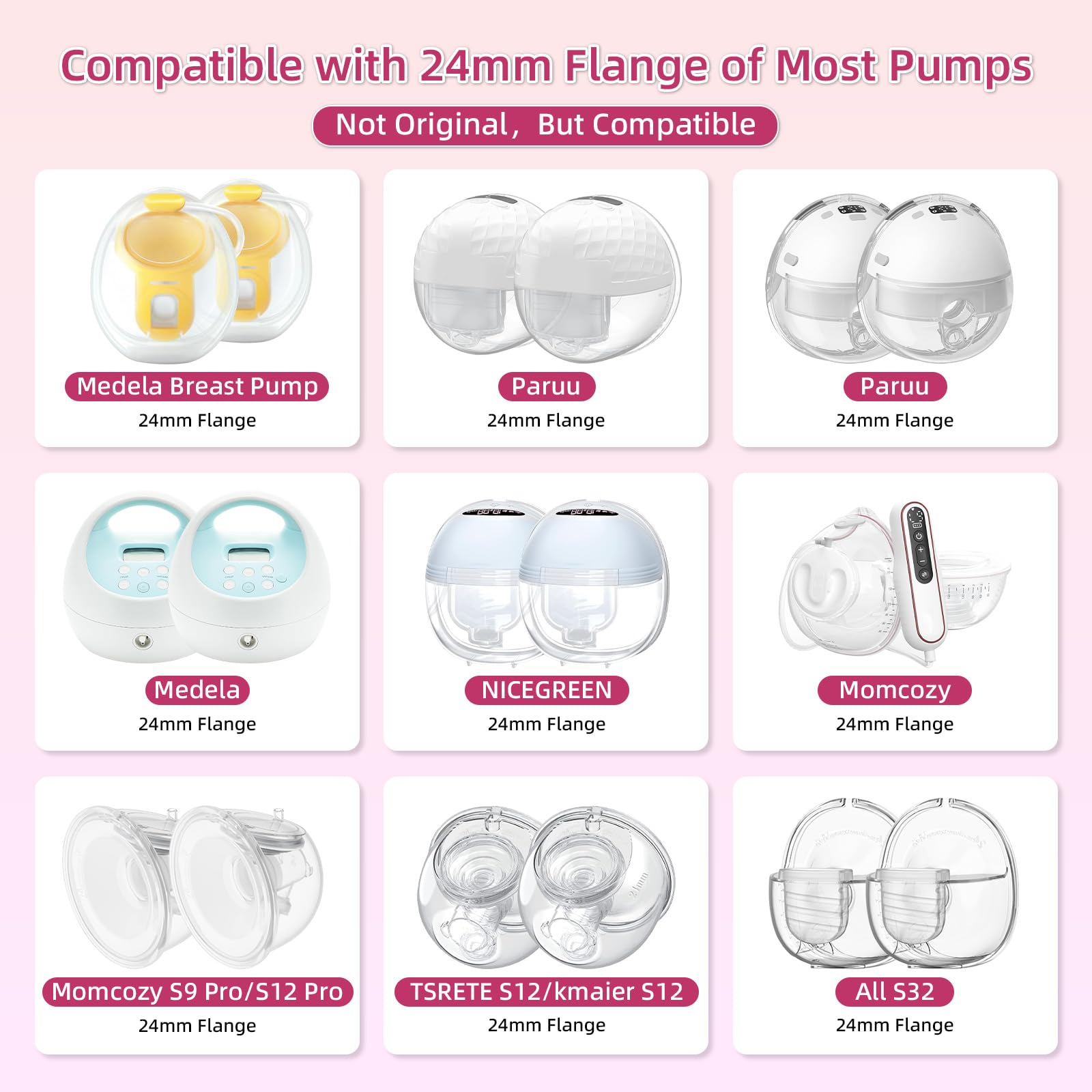 Flange Inserts 15mm for Medela,Spectra 24mm Shields/Flanges,Compatible with Momcozy S12 Pro/S9 Pro/S9/S12 Wearable Breast Pump,Reduce 24mm Nipple Tunnel Down to 15mm,4PCS