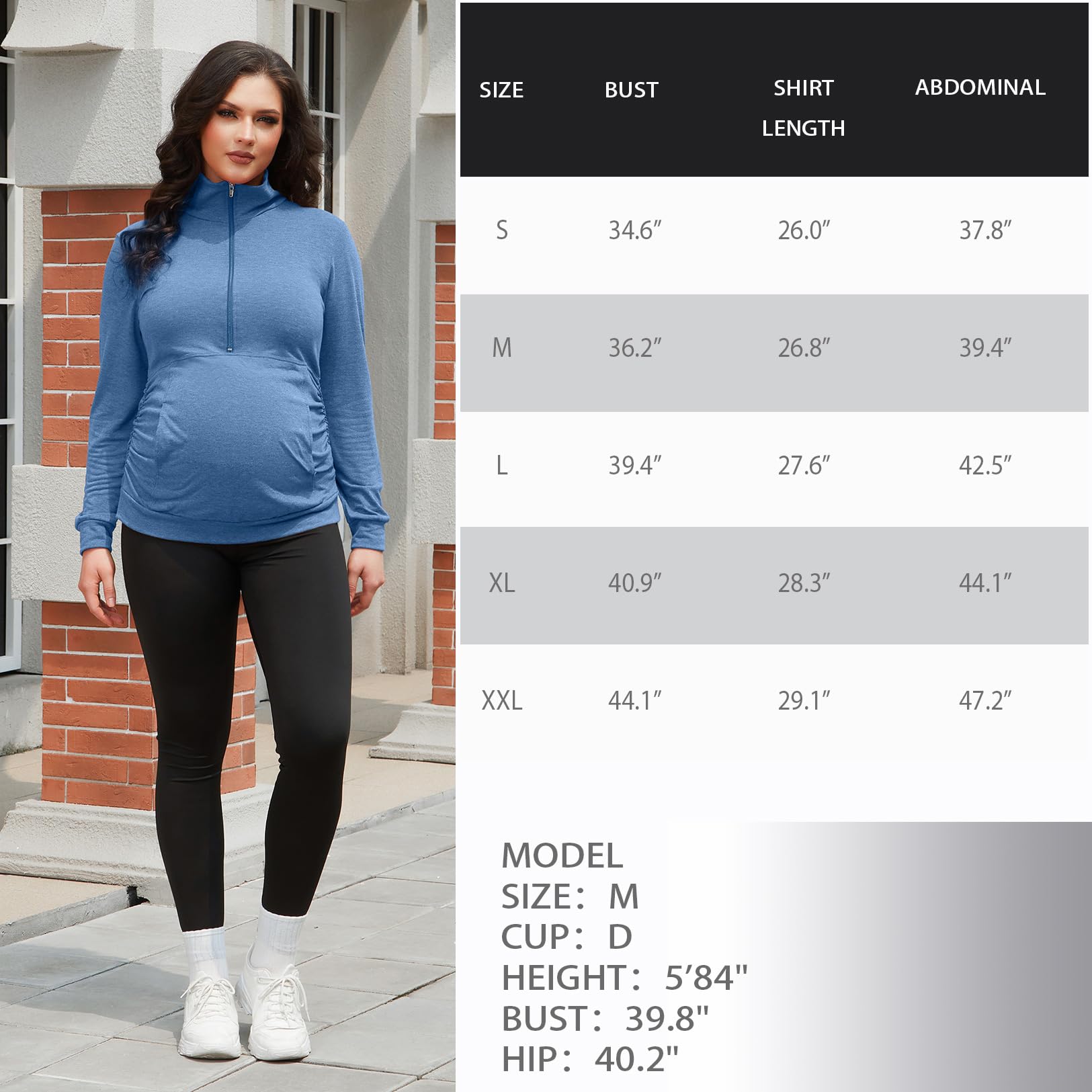 GINKANA Women's Maternity Long Sleeve Shirt Lapel Half Zip Up Sweatshirt Solid Casual Pullover Tops,Teal,XL