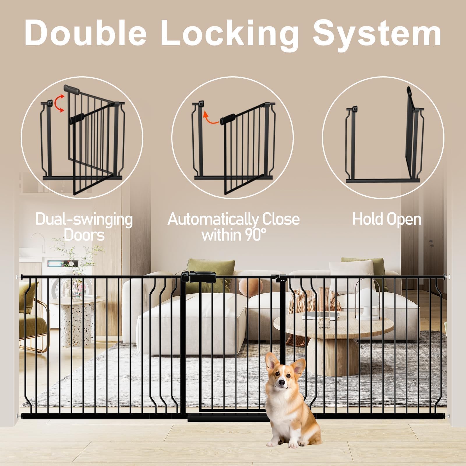 WAOWAO 71.65-85.03" Extra Wide Baby Gate Pressure Mounted 30" Tall Black