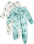 Jimonda Baby Girls Boys Bamboo Rayon Pajamas,Footed Pjs(Dino&Green,12-18 M)