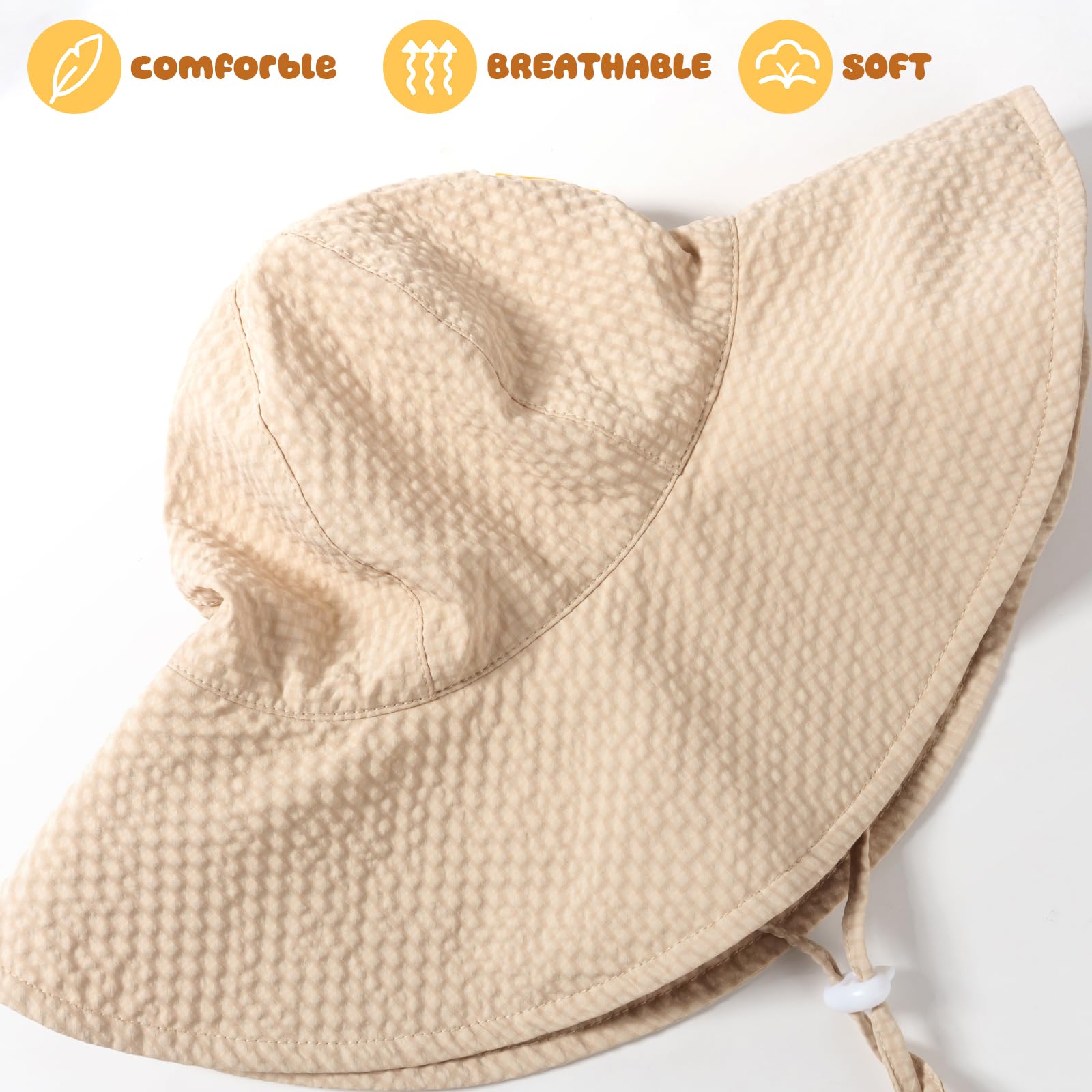 HONGTEYA Baby Sun Hat Toddler Girl Beach Hat Adjustable Outdoor Summer Hat UPF 50+ Sun Protection Wide Brim Infant Kids (US, Age, 0 Months, 6 Months, Khaki)