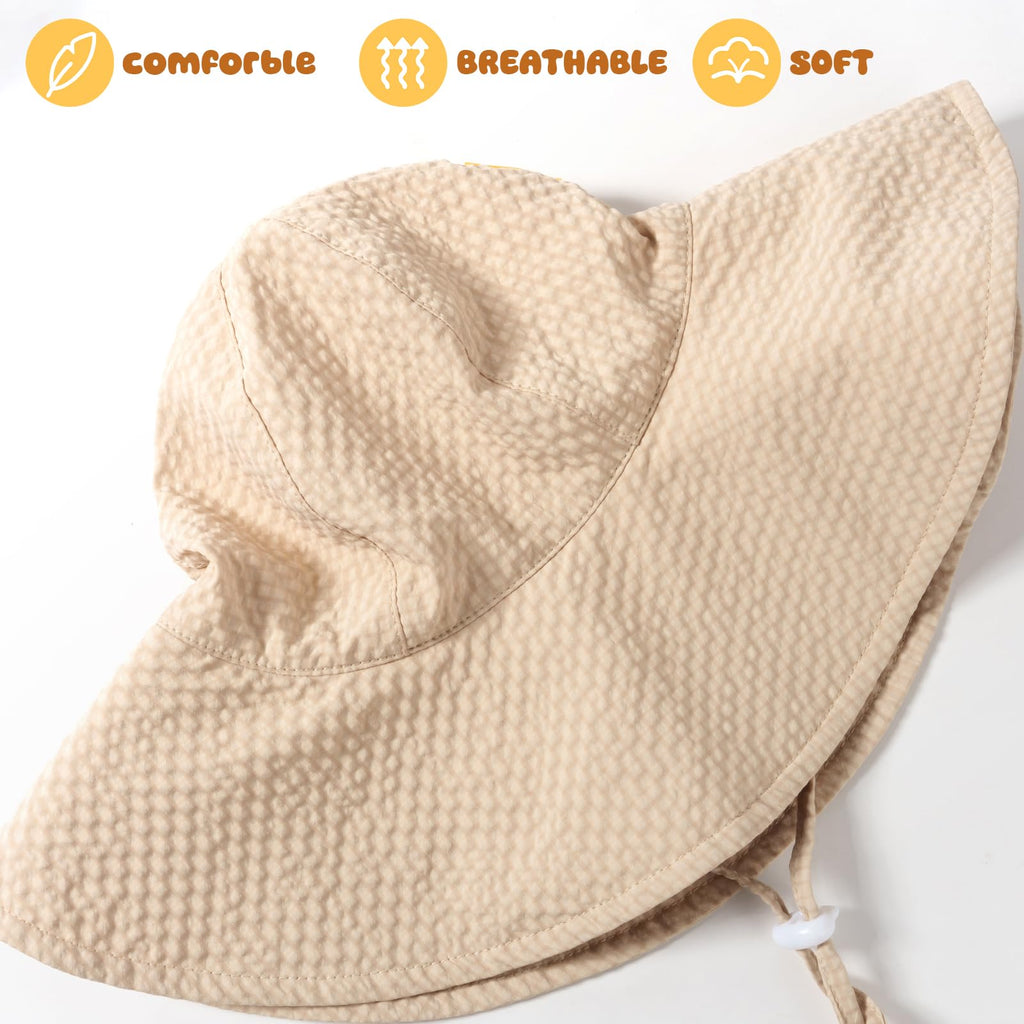 HONGTEYA Baby Sun Hat Wide Brim Adjustable Toddler Beach Bucket Hat Khaki