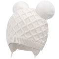 Labeol Baby Hats, Soft Warm Winter Knit Toddler Beanie with Windproof Earflap, Baby Beanie with Cute Pom-pom Ears, Fall Winter Hats for Toddler Kids Girls Boys (0-6M, White)