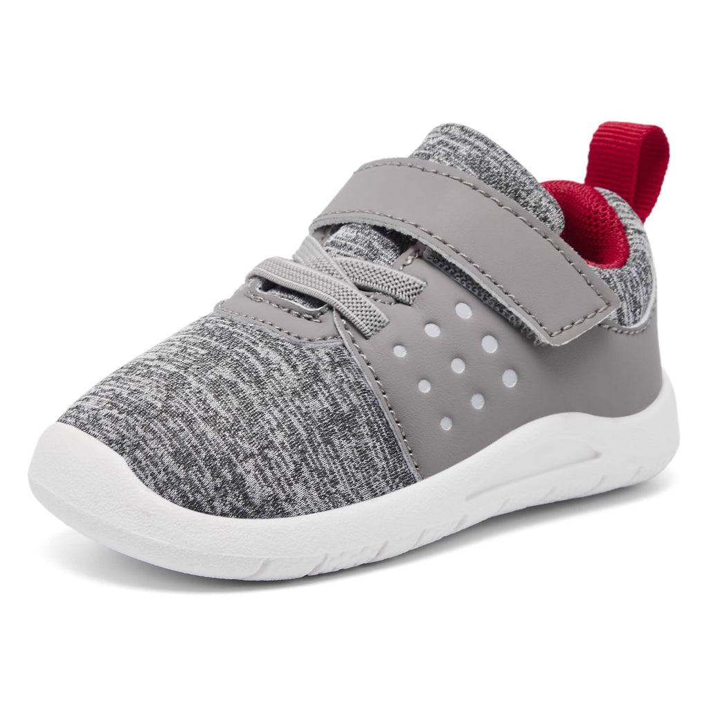 MORENDL Toddler Baby Shoes 0-4 Years Boy Girl Lightweight Breathable Non-Slip Sports Sneakers Running Walking Tennis Barefoot Shoes MixGrey Red Size 7