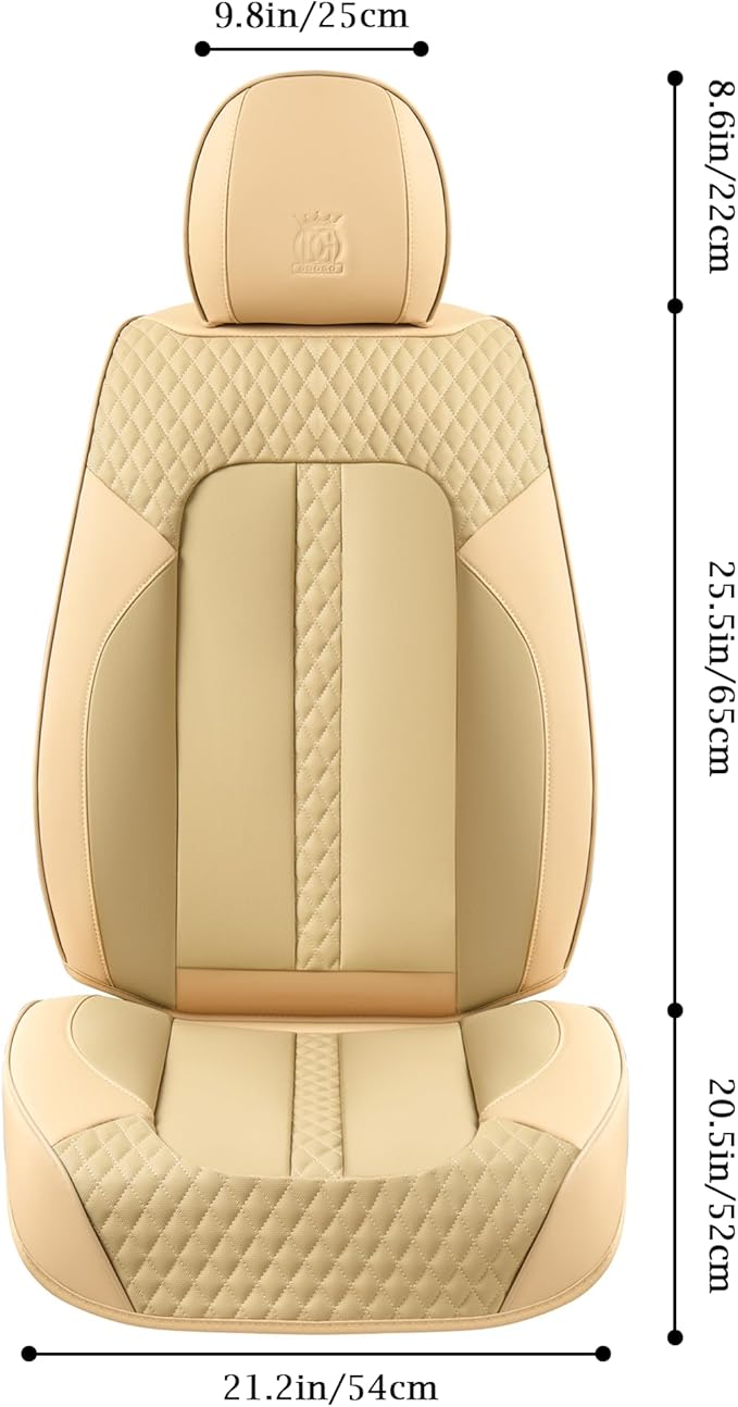 Doogo Front Seat Covers, Leather Car Seat Covers 2-Pack, Waterproof Universal Car Seat Cushions Protectors, Auto Driver Seat Covers Fit for Most Cars Trucks SUV-Beige