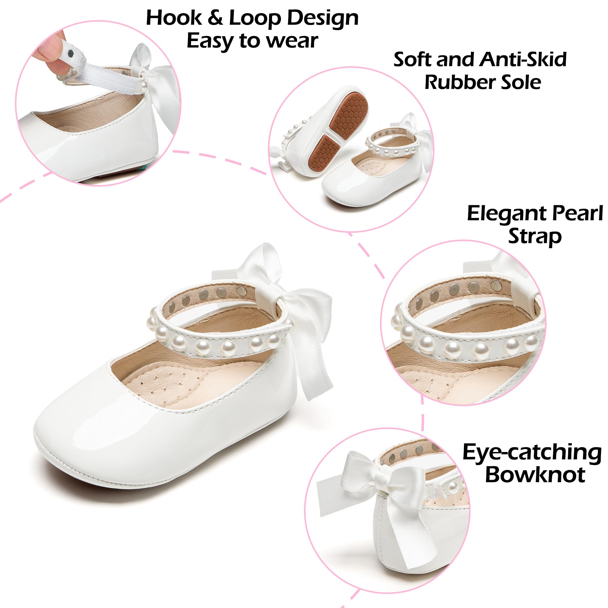 PHIRAMIN Baby Girls Ivory White Mary Jane Flats - Infant 12-18 Months Walking Shoes Soft Rubber Sole Princess Wedding